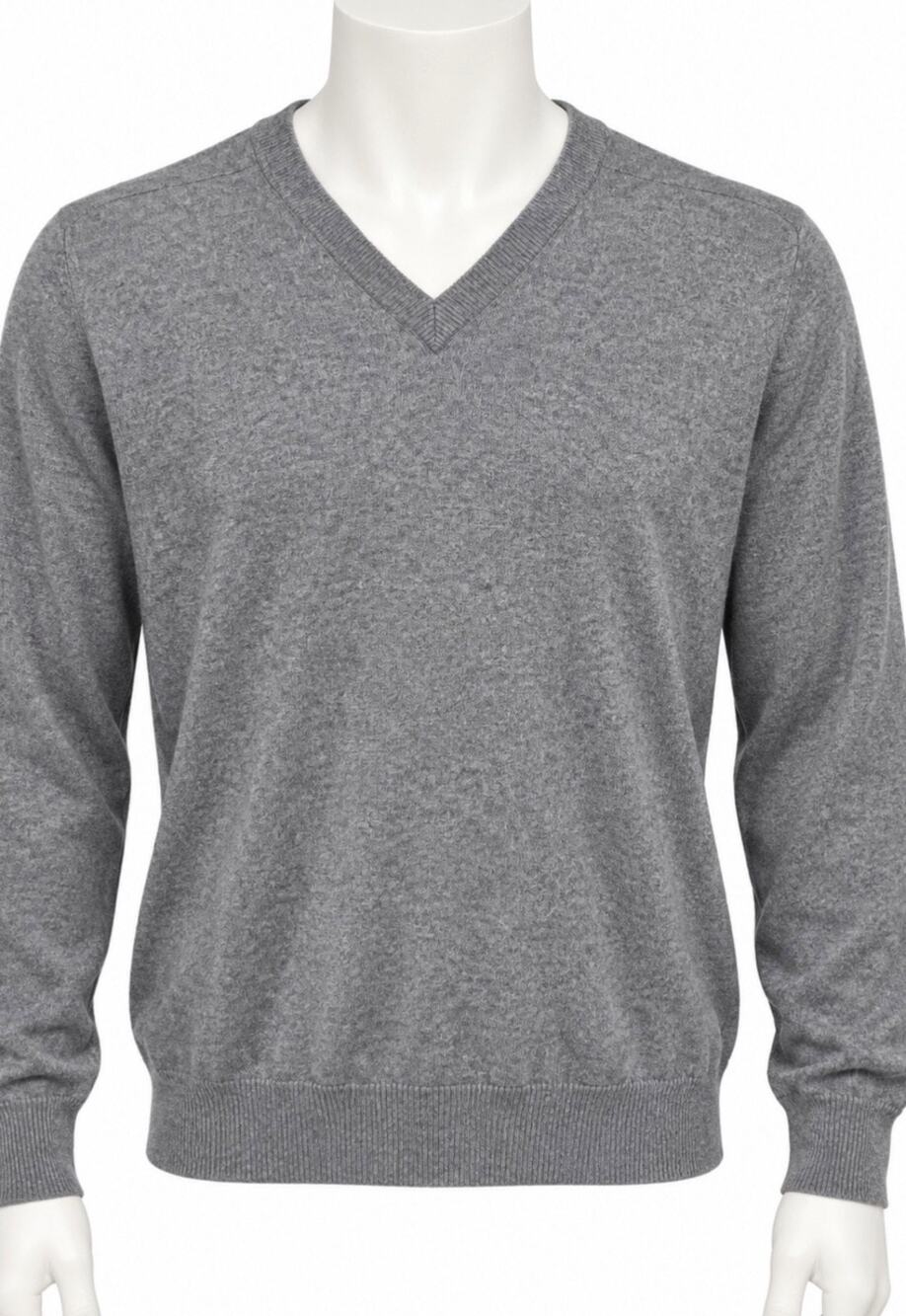CF Cashmere Men Gray 100% Cashmere 2-ply V-Neck Sweater Pullover Soft Classic XL
